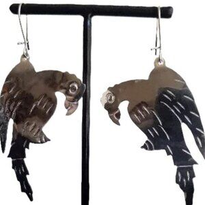 PARROT earrings NEW long dangle artist made Alpaca silver